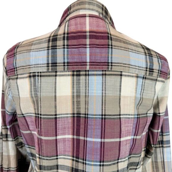 Pendleton Women's Button Front Plaid Shirt Taupe Cream Wine Purple Size Medium - Picture 4 of 11